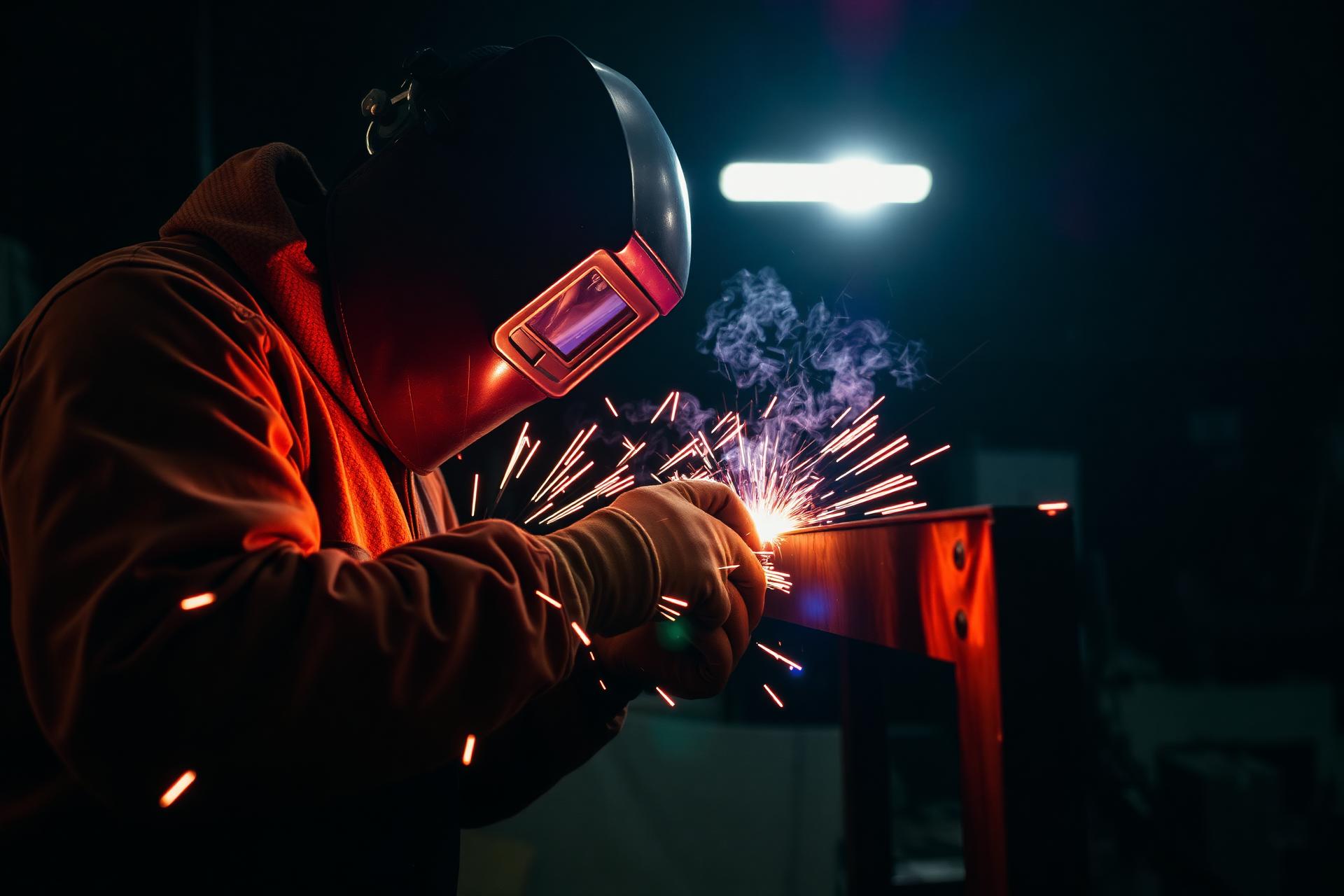 Welding sparks during steel fabrication at DAWC